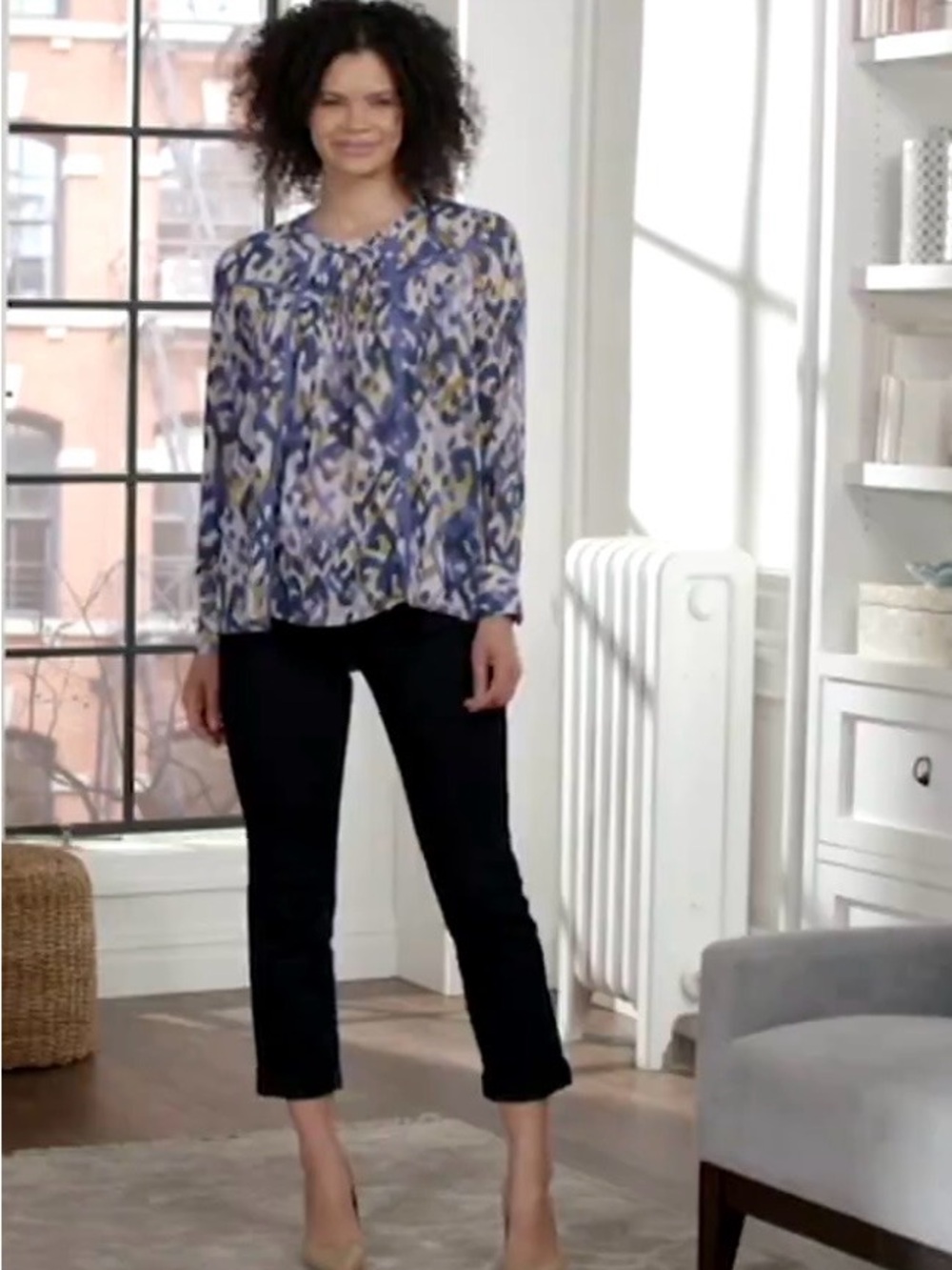 LOGO by Lori Goldstein Blue, Purple and Yellow Printed Top
